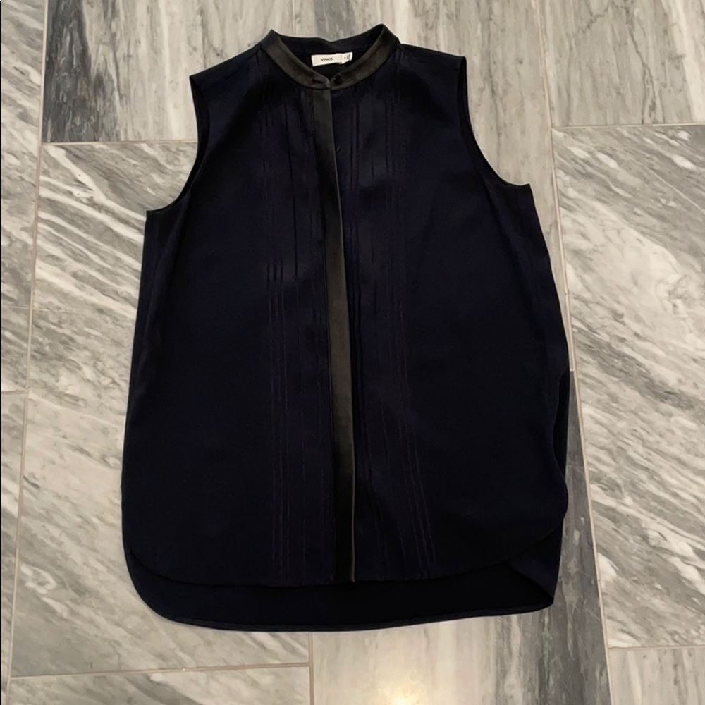 Vince navy silk sleeveless blouse